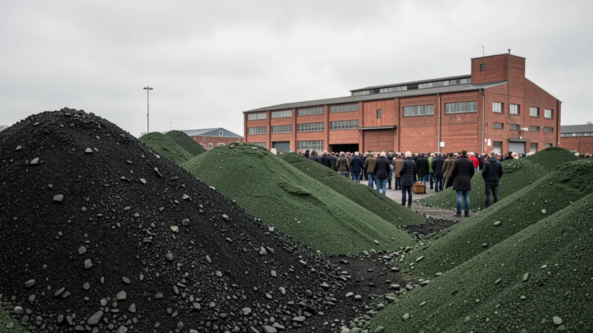 Generic Pays noir landscape with slag heaps and industrial building.