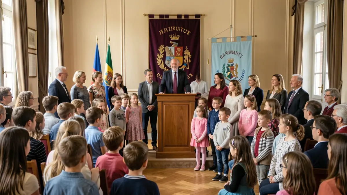 Installation du nouveau Conseil Communal des Enfants à Frasnes-lez-Anvaing, avec la présence d'Eric Domb de Pairi Daiza.