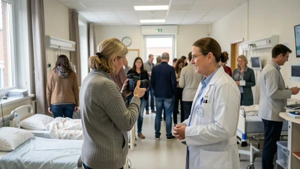 Image générique d'une scène d'hôpital axée sur l'interaction humaine et l'atmosphère de soin, sans visages identifiables.