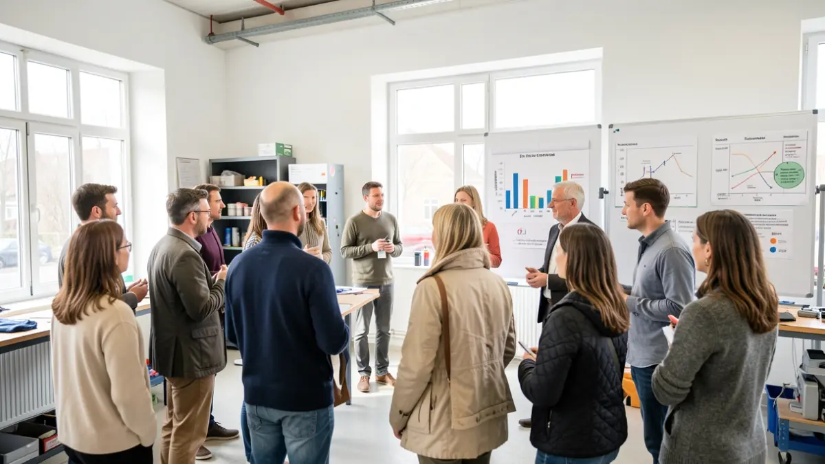 Energy saving workshop room in Tournai, with participants and visual aids.