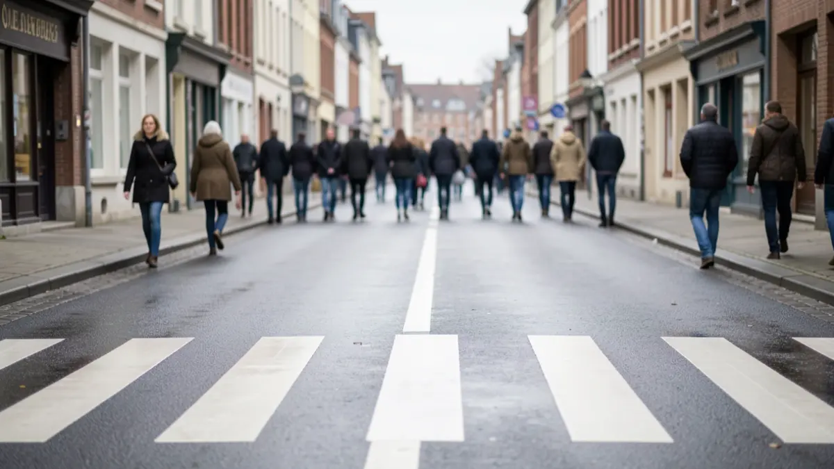 Image générique de passages piétons et de trottoirs dans une commune belge, par temps couvert.