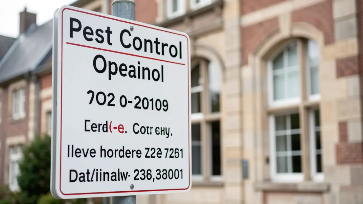 Generic image of a pest control campaign notice on a communal building.
