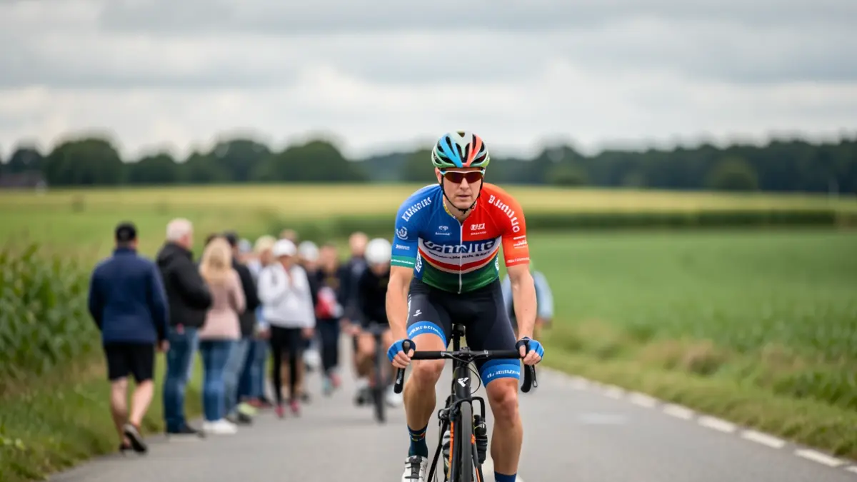 Image générique d'une course cycliste dans le paysage du Hainaut.