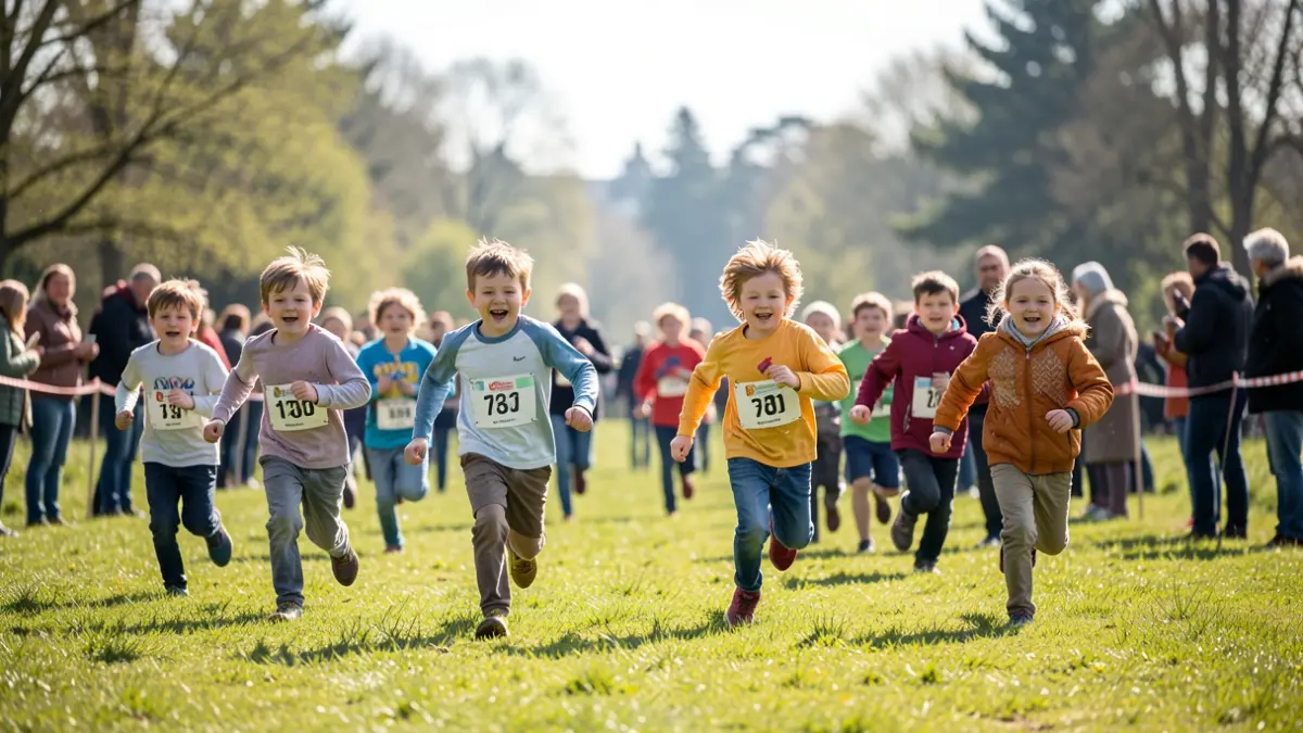Generic image of young participants in a cross-country race in a sunny park.