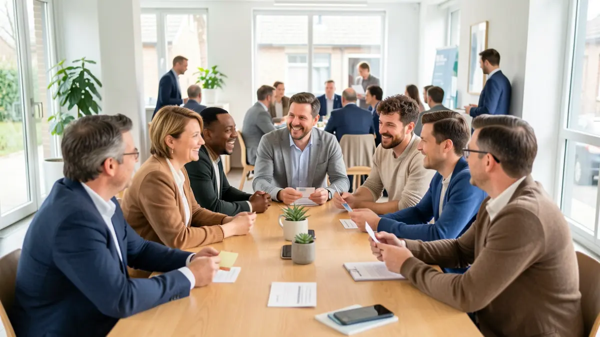 Generic image of diverse people participating in a networking breakfast in a bright space.