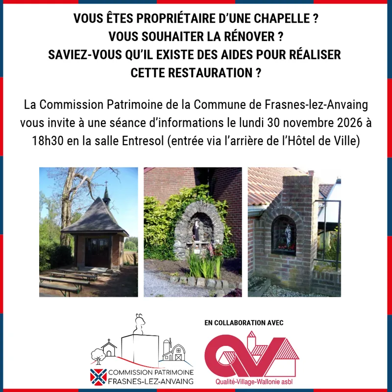 Frasnes-lez-Anvaing : une séance d'information sur les aides à la restauration des chapelles