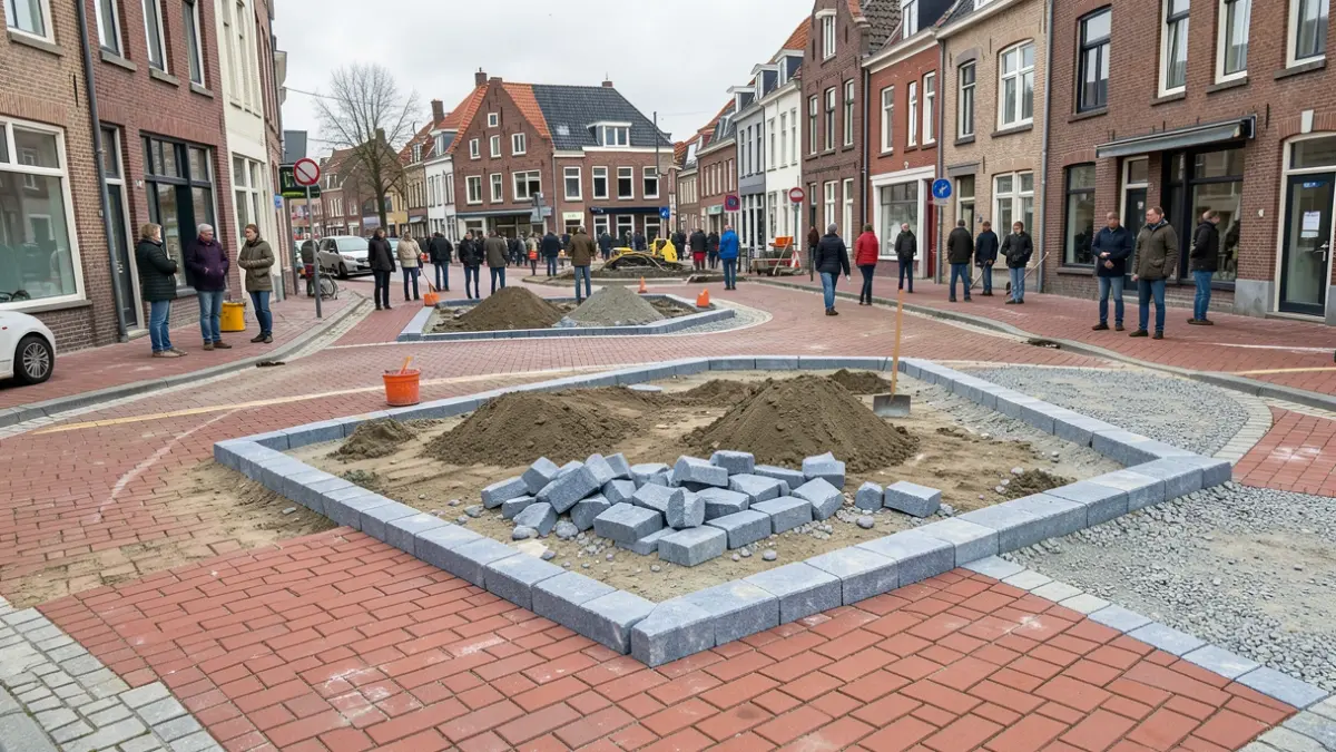 Generic image of urban renovation construction site in a Hainaut municipality, showing road and sidewalk work.
