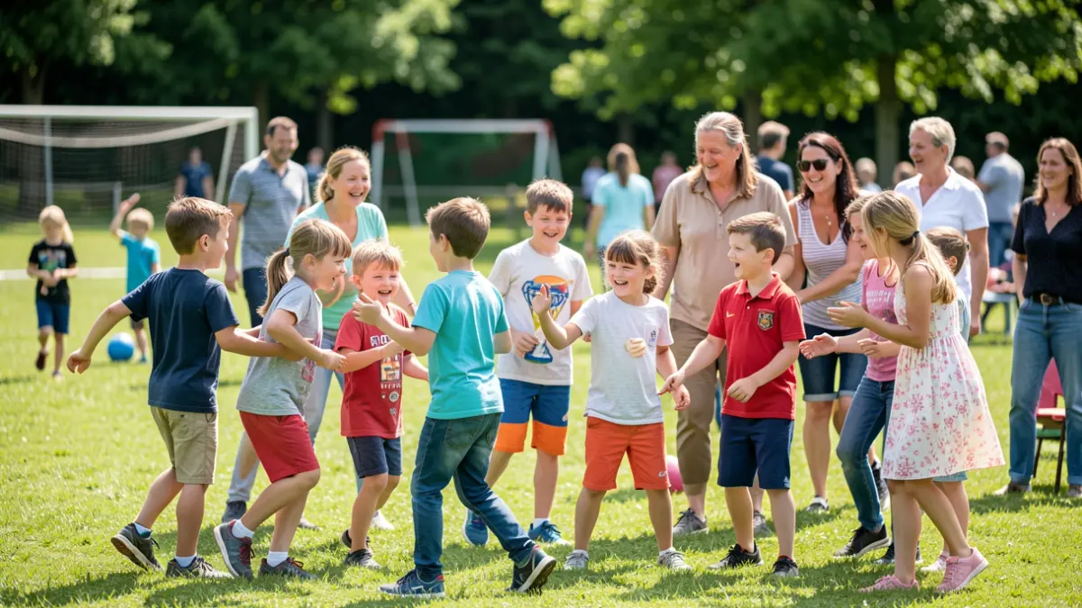 Generic image of an inclusive sports day in Soignies, highlighting interaction and fair-play between children and adults in a green setting.