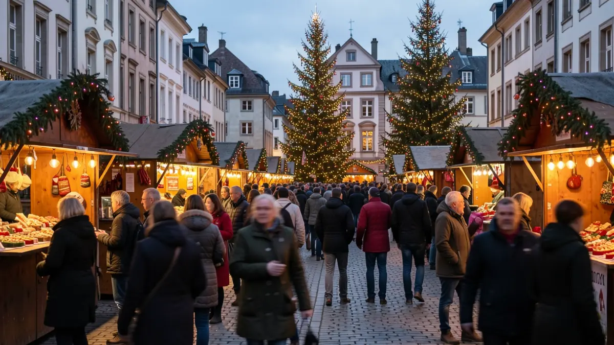Generic image: with decorated stalls, and festive lights.