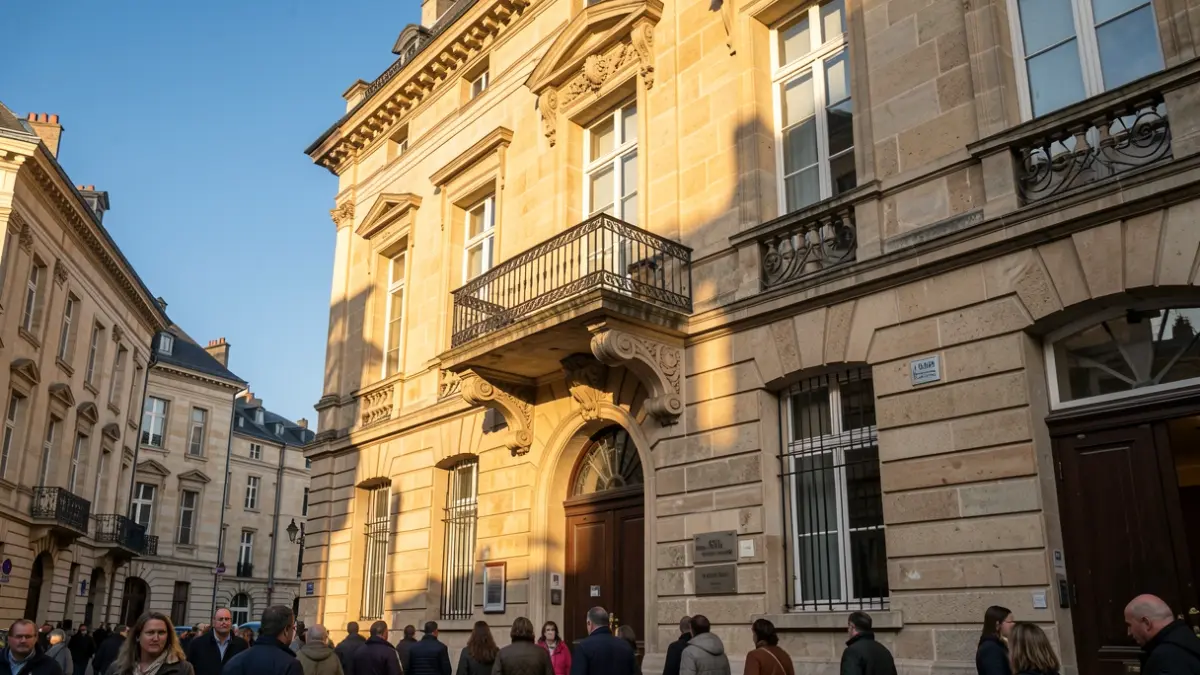 Generic image of a stone town hall facade with an ornate balcony, under afternoon sunlight.