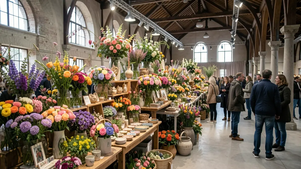 Creative floral exhibition at the Maison des Géants in Ath, blending flowers, crafts, and decoration.