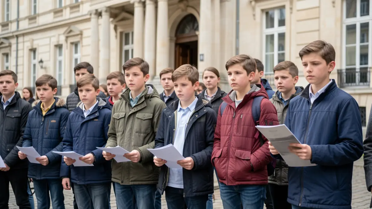 Generic image of children participating in a civic ceremony at an official building.